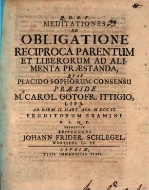 Meditationes de obligatione reciproca parentum et liberorum ad alimenta praestanda