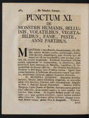 Punctum XI. De Monstris Humanis, Belluinis, Volatilibus, Vegetabilibus, Fame, Peste, Anni Partibus