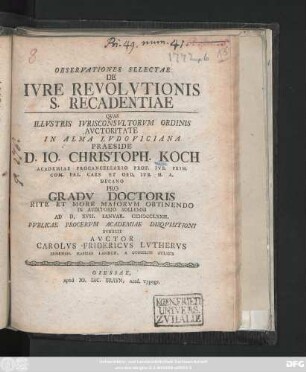 Observationes Selectae De Ivre Revolutionis S. Recadentiae