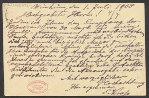 Brief an B. Schott's Söhne : 01.07.1908