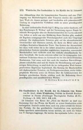 570-573 [Rezension] Winklhofer, Alois, Die Gnadenlehre in der Mystik des hl. Johannes vom Kreuz
