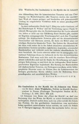 570-573 [Rezension] Winklhofer, Alois, Die Gnadenlehre in der Mystik des hl. Johannes vom Kreuz