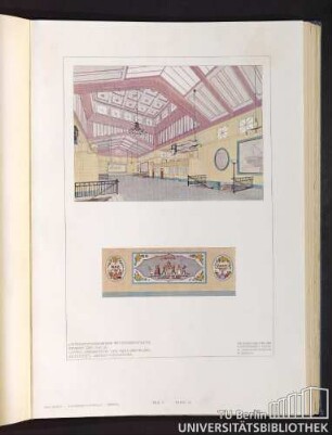 Teil V. Tafel 35. Untergrundbahnhof Wittenbergplatz: Inneres der Halle. Unten: Anordnung der Reklamefelder. Architekt: Alfred Grenander.