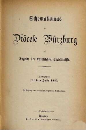 Schematismus der Diözese Würzburg. 1882
