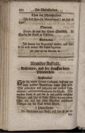 Neundter Auftritt. Aristoteles, und der Hauffen derer Philosophen.