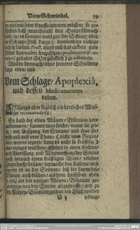 Vom Schlage, Apoplexia, und dessen Medicamenten reden