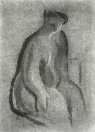 Kinder, Hans: Sitzender Akt nach rechts. Um 1950. Kreide auf Zeichenpapier; 50 x 37,5 cm. Dresden: Kupferstich-Kabinett C 1981-305, BAE 431