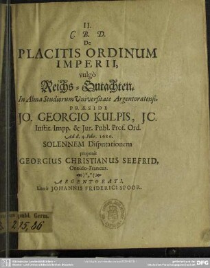De Placitis Ordinum Imperii, vulgò Reichs-Gutachten