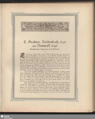 C. Grabner, Reichenbach, Vogtl. und Neumark, Vogtl. Mechanische Spinnerei und Weberei