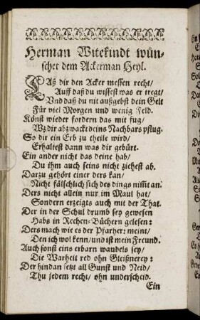 Herman Witekindt wünschet dem Ackermann Heyl.