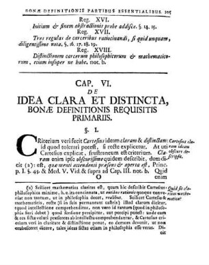 Cap. VI. De Idea Clara Et Distincta, Bonæ Definitionis Requisitis Primariis