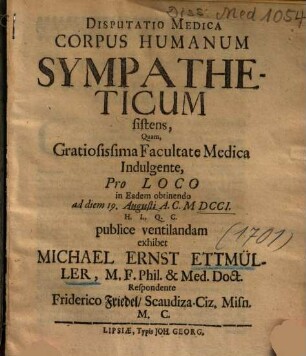Disputatio Medica Corpus Humanum Sympatheticum sistens