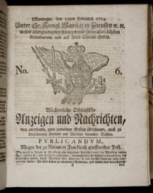 No. 6. Montags, den 11ten Februarii, 1754.