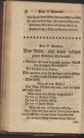 Das II. Examen. Vom Gesetz, oder denen heiligen zehen Geboten überhaupt