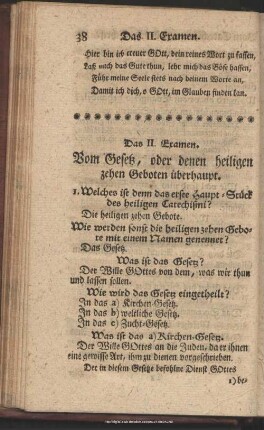 Das II. Examen. Vom Gesetz, oder denen heiligen zehen Geboten überhaupt