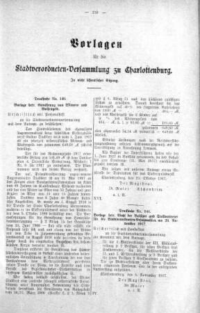 In nichtöffentlicher Sitzung. (140,141), 14. November 1917