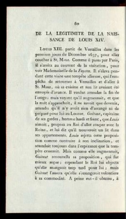 De La Legitimite De La Naissance De Louis XIV.