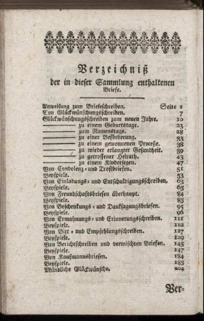 Verzeichniß der in dieser Sammlung enthaltenen Briefe.