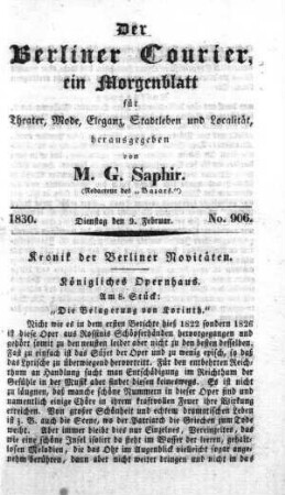 No. 906, Dienstag den 9. Februar 1830