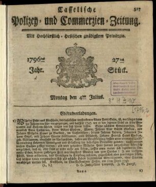 27tes Stueck, Montag den 4ten Julius 1796