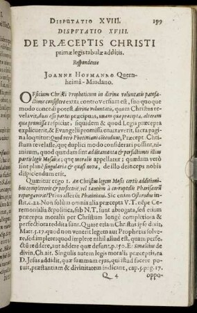 Disputatio XVIII. De Praeceptis Christi primae legis tabulae additis