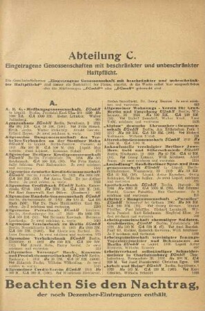 Abteilung C. Eingetragene Genossenschaften mit beschränkter und unbeschränkter Haftpflicht