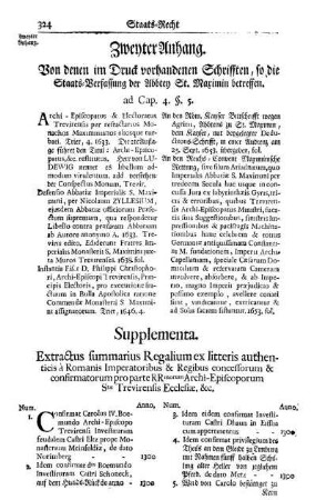 Zweyter Anhang. Von denen im Druck vorhandenen Schrifften, so die Staats-Verfassung der Abbtey St. Maximin betreffen.