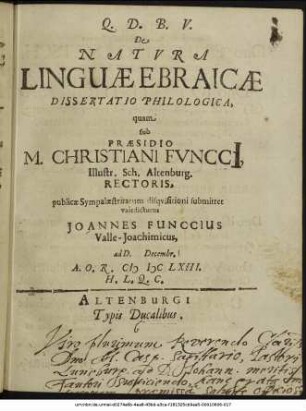 De Natura Linguae Ebraicae Dissertatio Philologica