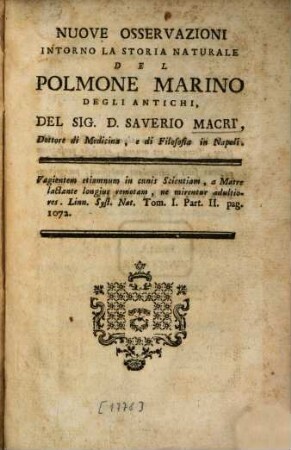 Nuove osservazioni intorno la Storia naturale del polmone marino