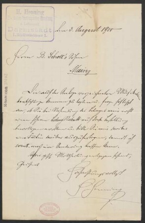 Brief an B. Schott's Söhne : 03.08.1900