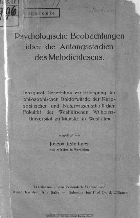 Psychologische Beobachtungen über die Anfangsstadien des Melodienlesens