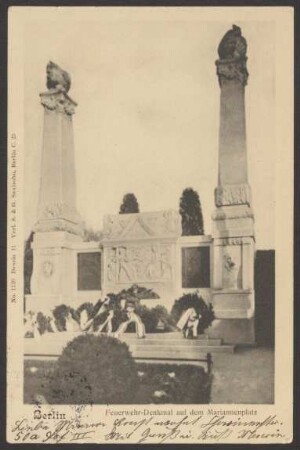 Ansichtskarte "Feuerwehr-Denkmal auf dem Mariannenplatz" [2/2]