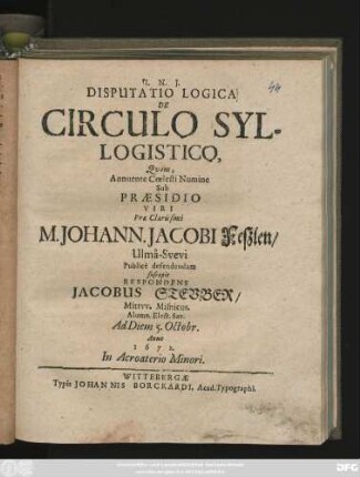 Disputatio Logica De Circulo Syllogistico