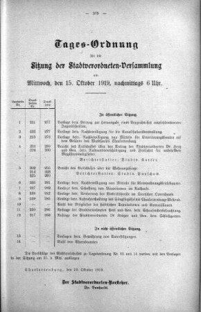 Tages-Ordnung No. 16. (221-232), 15. Oktober 1919