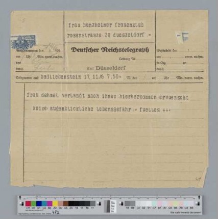 Telegramm an Alice Bensheimer