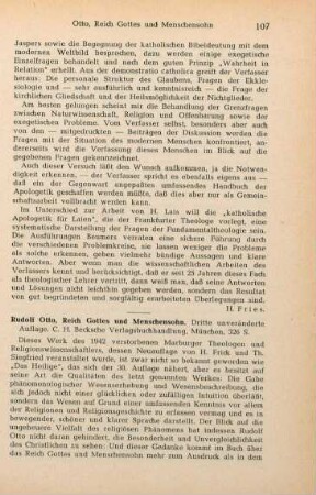 107-108 [Rezension] Otto, Rudolf, Reich Gottes und Menschensohn