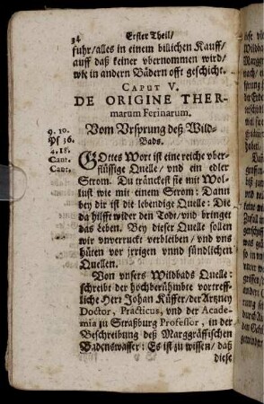 Caput V. De Origine Thermarum Ferinarum. Vom Ursprung deß Wild-Bads