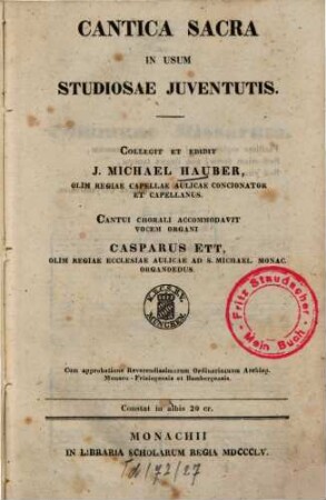 Cantica sacra in usum studiosae juventutis