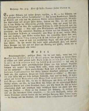 Gesang: No. 315. Der Höchste kennet seine Lieben etc.