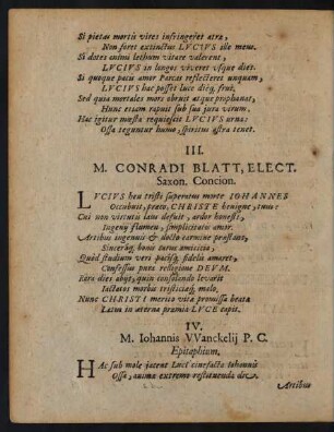 IV. M. Iohannis Wanckelii P. C. Epitaphium. [Beiträger]