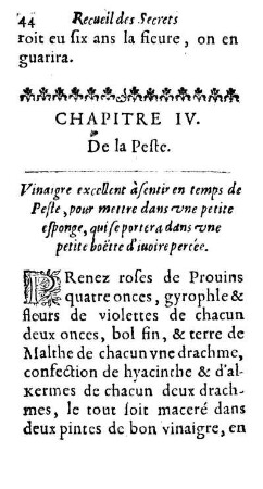 Chapitre IV. De la Peste.