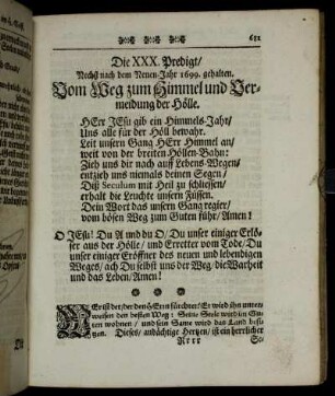Die XXX. Predigt/ Nechst nach dem Neuen-Jahr 1699. gehalten.
