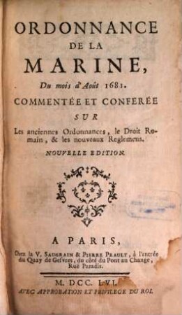 Ordonnance de la Marine du mois d'Aout 1681