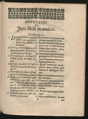Disputatio De Iure Belli In amicos.