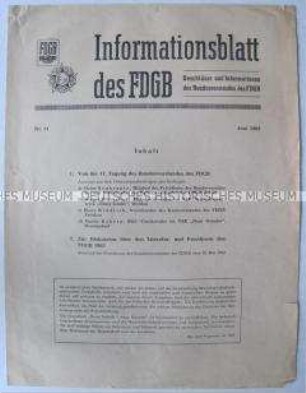 Informationsblatt des FDGB über 17. Tagung des Bundesvorstandes