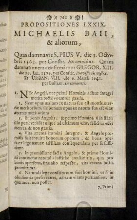 761-774, Propositiones LXXIX. Michaelis Baii, & aliorum.