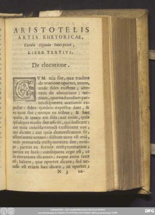 Aristotelis Artis Rhetoricae, Carolo Sigonio Interprete, Liber Tertius. De elocutione.