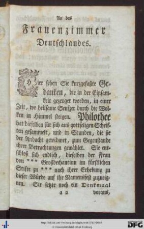 An das Frauenzimmer Deutschlandes.