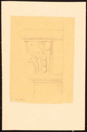 Ehemaliges Kloster Oberpleis Kapitell von Rundbogensäulchen einer Heiligennische in der Rückwand einer ehemaligen Kapelle: Detailansicht Kapitell mit pflanzlicher Ornamentik (vgl. auch Inv.Nr. 44060)