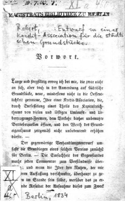 Entwurf zu einer Kredit-Association für die städtischen Grundstücke